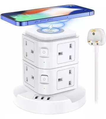 Extension Lead Power Strip Tower 8 Way Surge Protection Power Strip With 3 USB • £19.99