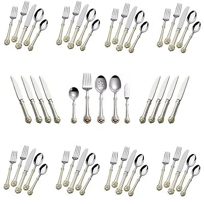 Wallace Napoleon Bee Gold Accent 18/10 Stainless Steel 53pc. Flatware Set • $279.99