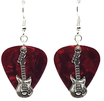 Electric Guitar Charm Guitar Pick Earrings - Choose Color - Handmade In USA • $10