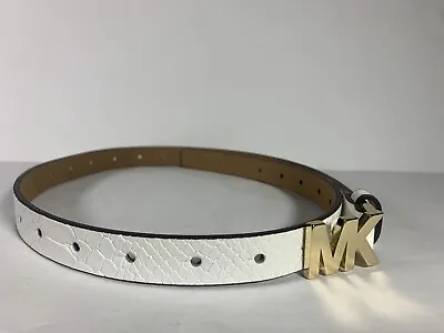 Michael Kors Women's Leather Belt Size Small Optic White With Gold MK Buckle • $31.50