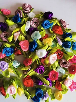 Roses Buds Satin Ribbon Flower Wedding Sewing Card Decor Mix Colour  • £1.89