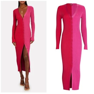 $148 • Buy STAUD Shoko Colorblock Body-Con Ribbed Long Sleeve Sweater Dress