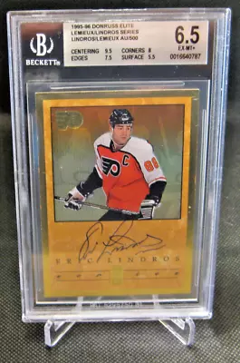 1995-96 Donruss Elite Lemieux/Lindros /500 Mario Lemieux Eric Lindros Auto HOF • $229