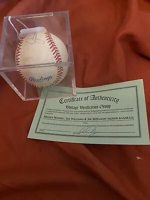 Joe DiMaggio Mickey Mantle Ted Williams Signed MLB Baseball COA • $3000