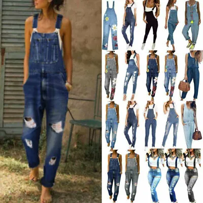 $39.39 • Buy Womens Denim Jumpsuit Jeans Dungarees Bib Casual Overalls Playsuit Long Trousers