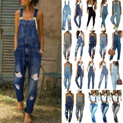 $39.39 • Buy Womens Denim Jumpsuit Jeans Dungarees Bib Casual Overalls Playsuit Long Trousers