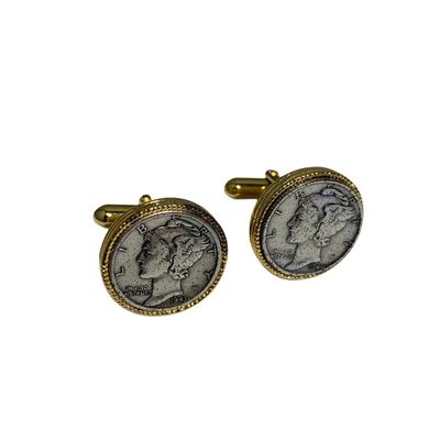 $38 • Buy VINTAGE 1940 And 1943 Mercury Dime Coin Mens Cuff Links