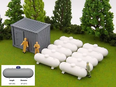 10 Pack - HO Scale 500 Gallon Propane Tanks Plus A Filling Shed - To Scale • $15.97