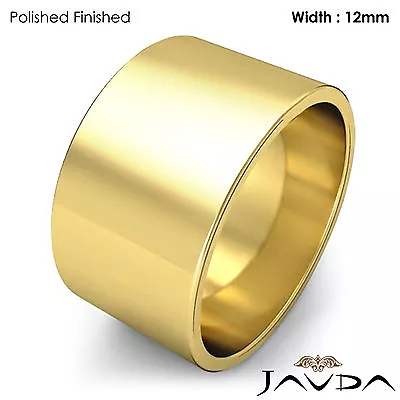 Wedding Band Women Plain Flat Pipe Cut Ring 12mm 14k Yellow Gold 10.7g Sz 6-6.75 • $889