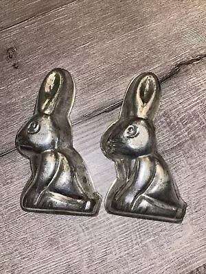 Antique Rabbit Bunny Metal Chocolate Candy Mold Hinged 4.5  Set Of 2 (Z) • $7.50