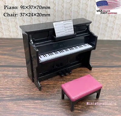 1:12 Dollhouse Miniature Black Piano With Music Stool With Free Music Book Score • $9.52