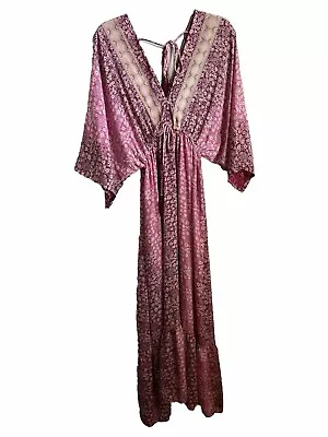 Indian Vintage Silk Embellished Maxi Dress Tassel Tie Hippy Boho Size XL • $49.99