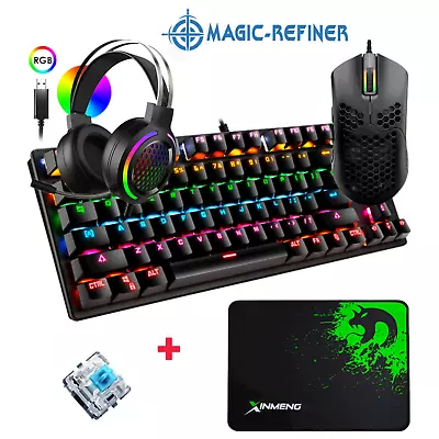 4 In 1 Mechanical Gaming Keyboard6400 Dpi MousePad And Gaming Headset Combo PC • $74.90