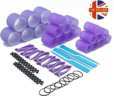 Self Grip Hair Rollers 54 Pcs Set Curls Curlers Heatless Bouncy Wave Styling • £8.79