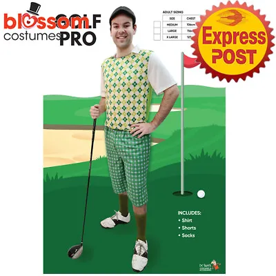 CA2866 Mens Green Golf Pro Golfer Pub Golf Stag Night Fancy Dress Sports Costume • £21.90