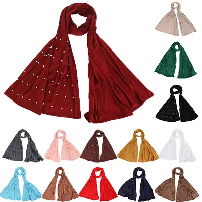 Muslim Women Beads Jersey Long Scarf Hijab Islamic Turban Wrap Headscarf Scarves • $11.80