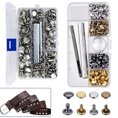 100Pcs/Set Rivets Double Cap Brass Rivet Fixing Tool For Leather Craft Belt Kits • £12.69