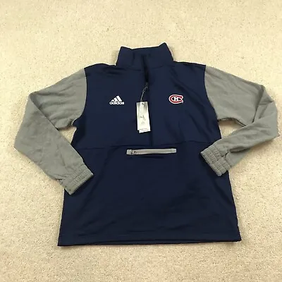 Adidas Montreal Canadiens Mens Large 1/4 Zip Pullover Fleece Navy Blue • $29.99