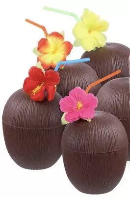 Coconut Shell Cups 12 Pieces Luau Party Supplies Party Cups Summer Hawaii Flower • £6.81