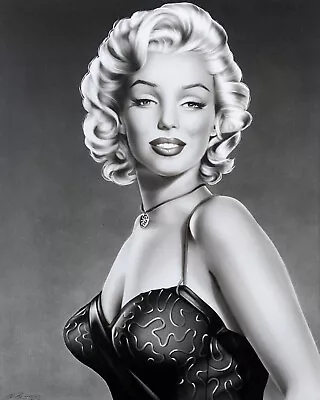 Marilyn Monroe 16x20 Original Painting Airbrush Black Dress Moon Of Baroda • $319.20