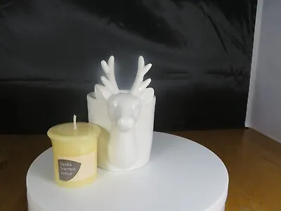 £6 • Buy New White Ceramic Stag Tealight/Votive Candle Holder+Vanilla Scent Votive Candle