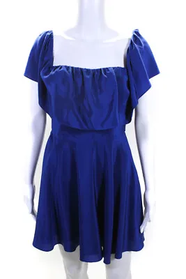 Amanda Uprichard Womens Off Shoulder Mini A Line Dress Blue Silk Size Small • $42.69