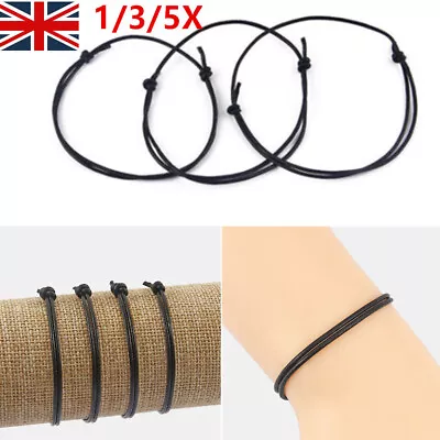 1-5X Slim Black Leather Cord Lucky Surf Adjustable Uniisex Anklet Bracelet UK • £2.99