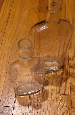 Lot Of 2Vintage Full Pint Whiskey Flask Glass Bottle And Half Pint Glass Bottle • $25