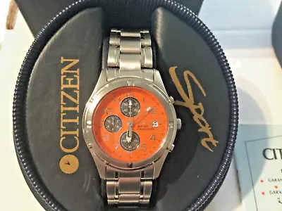 Citizen Sport Mens Watch Chronograph Orange Dial Hardly Used Boxes & Manuals • $249.95