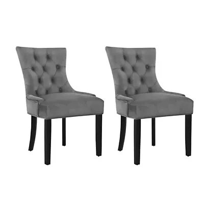 Artiss 2x Dining Chairs French Provincial Retro Chair Wooden Velvet Fabric Grey • $220.95