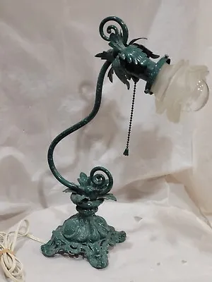 16   Flower Steam Cast Iron Metal Base Table Lamp W/ Flower Shade • $190