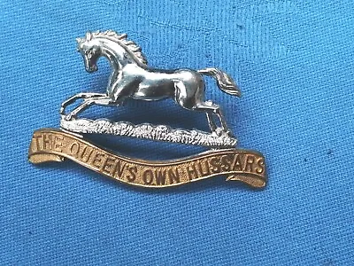 The Queens Own Hussars Officers Silver/gilt Cap Badge. • £59