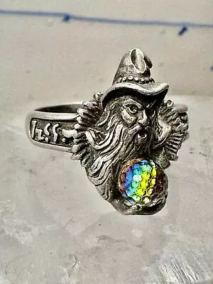 Merlin Ring Magician Band Rainbow Disco Ball CZ Size 11.25 Sterling Silver Women • $78