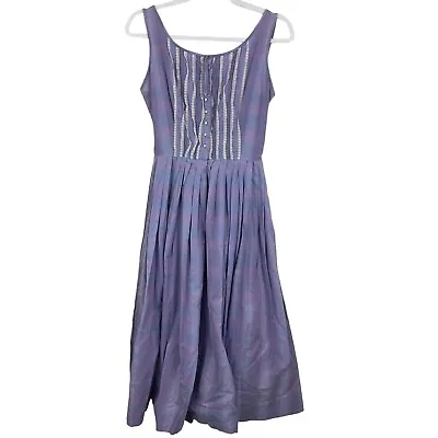 Vintage 50s L’Aiglon Dress Size XS/S Purple Cotton Lace Fit Flare Sleeveless • $74.88