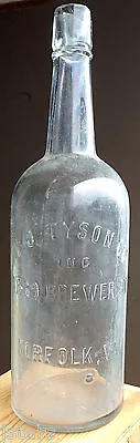 $149.99 • Buy 1900s W. J. TYSON COMPANY WHISKEY BOTTLE, BREWER STREET, NORFOLK, VA, AS IS