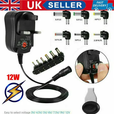 UK 3V 4.5V 5V 6V 7.5V 9V 12V Universal Mains AC/DC Power Supply Adapter Charger • £11