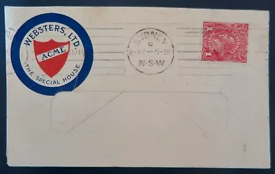 AUSTRALIA KGV 1d RED STAMP ON ADVERT. ENVELOPE  WEBSTERS LTD  • $50