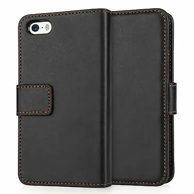 Leather Wallet Cover Case For Apple IPhone SE / 5S / 5 - Black • £3.99