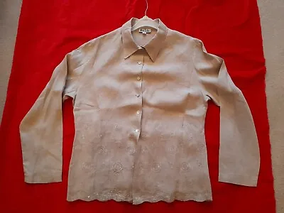 Vintage Michel Bustos Cowgirl Shirt Blouse Beige Linen Sequins  Rodeo Western... • £11
