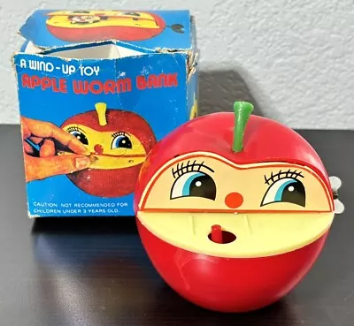 Vintage Apple Worm Bank Wind - Up Toy W/box 1980's Made In Hong Kong • $29.99