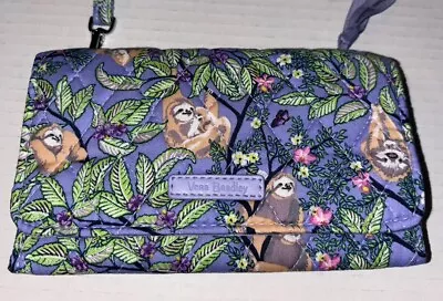 NWT Vera Bradley RFID Smartphone Wristlet Wallet Hanging Around Purple Sloths • $49.99