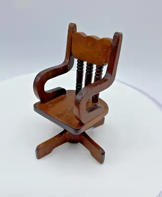 Vintage Miniature Dollhouse Desk Chair Brown Wooden Rotating Chair • $11.99