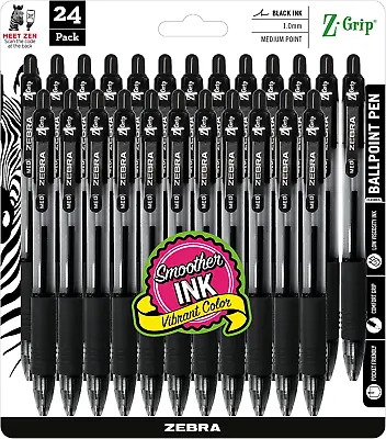 Z-Grip Retractable Ballpoint Pen Medium Point 1.0Mm Black Ink 24 Pack (Packa • $7.20