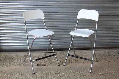 Pair Of White IKEA FRANKLIN 001.992.08 63cm Foldable Bar Stools With Backrests • £79.99
