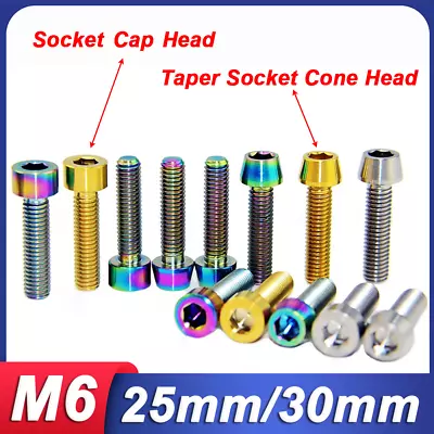 M6 Titanium Bolts Taper Socket Cone Head Screw Hex Allen Key Ti Cap Head Screws • $3.49