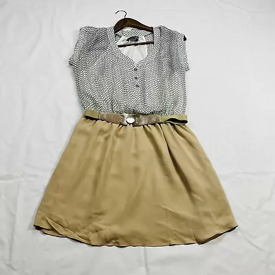 MYNE Ashley Ann Dress Womens 4 100% Silk Fit N Flare Beige Neutral Short Gauzy • $12.34