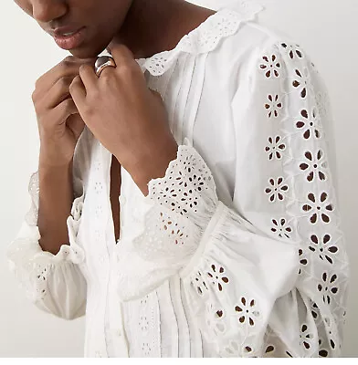 NWT $118 J.Crew Women's XL Eyelet Trim Ruffle Collar Embroidered Shirt White Cot • $59.99