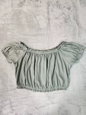 H&M Divided Off Shoulder Crop Top Large Women's Junior's Sage Green • $1.56