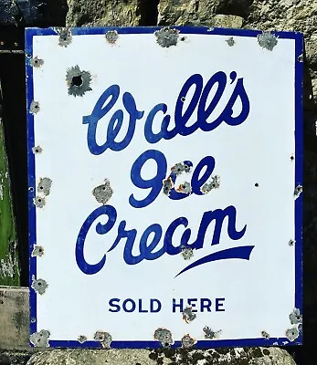 Vintage Old British Walls Ice Cream Sold Here Enamel Sign  59 X 52cm • £245