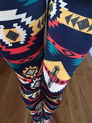 NAVAJO AZTEC TRIBAL Emerald Black Leggings Pants Polyester S M L • $8.50